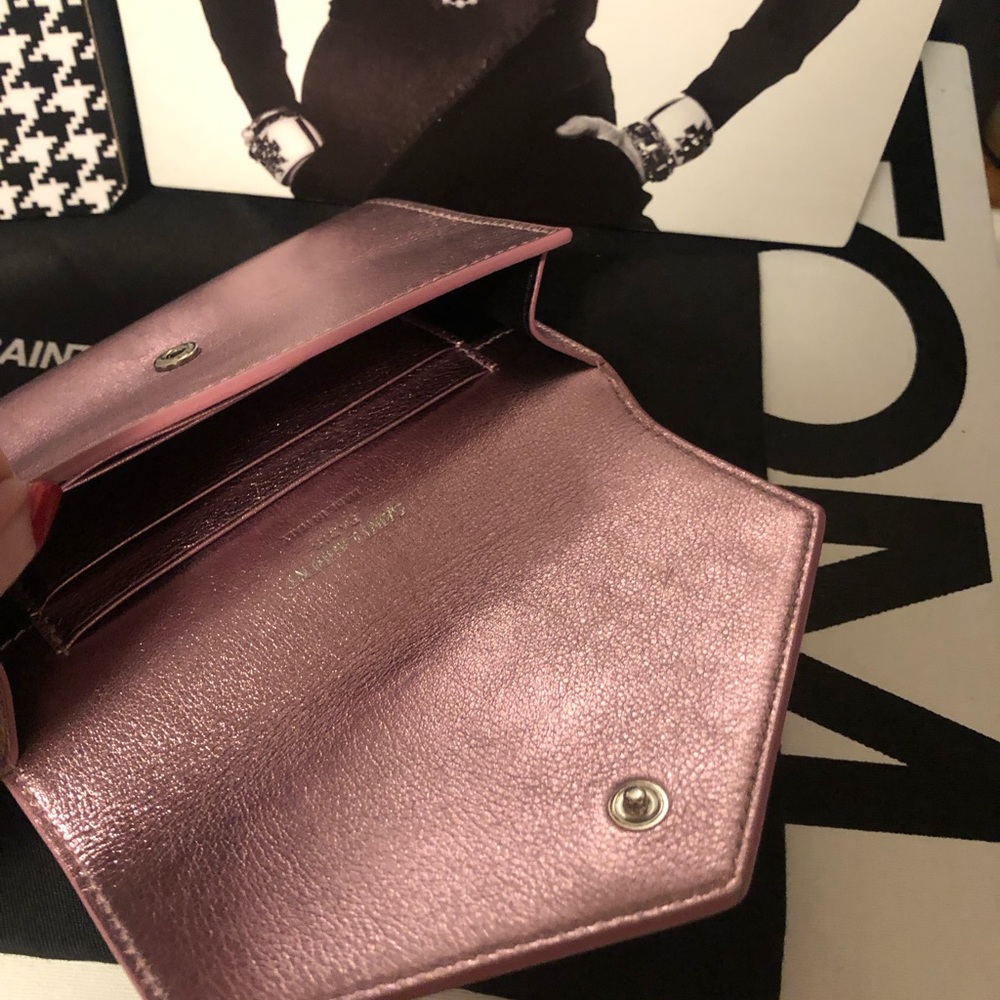YSL Yves Saint Laurent Azalea Metallic Pink Wallet Rare - Picture 7 of 16
